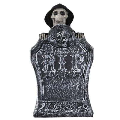 Veesper Halloween Tombstones Outdoor, Light-Up Scary Halloween Gravestones with Red Eyes Raising Skull, Creepy Voice Sound-Activated Spooky Halloween Decorations for Haunted House Decor