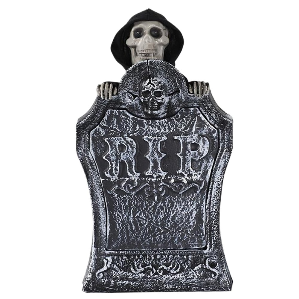 Veesper Halloween Tombstones Outdoor, Light-Up Scary Halloween Gravestones with Red Eyes Raising Skull, Creepy Voice Sound-Activated Spooky Halloween Decorations for Haunted House Decor