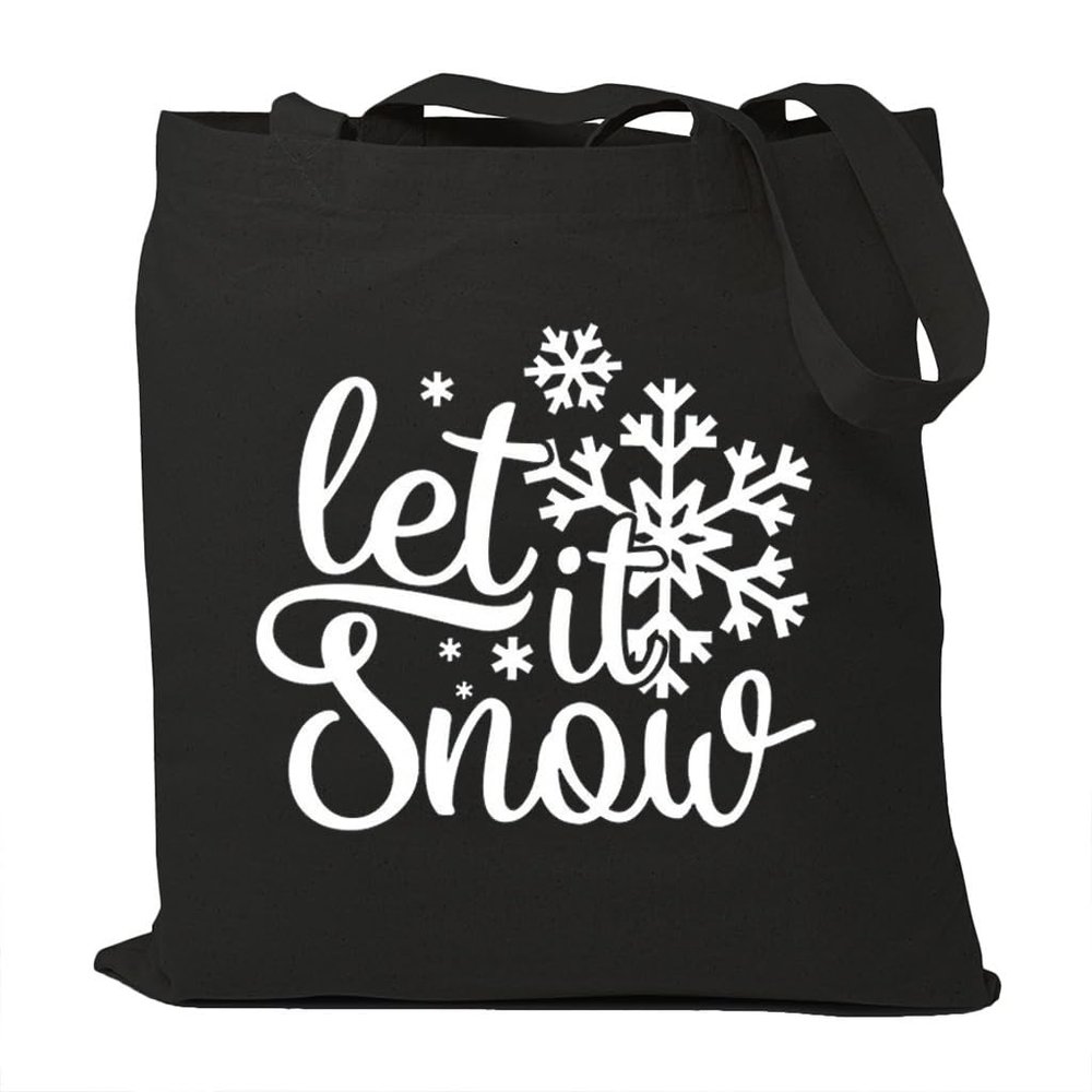 HONTOUTE Let it Snow Bag Letter Print Handbag Gift Casual Ecoright Aesthetic Canvas Tote Bag Reusable Tote Bags Black S
