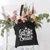 HONTOUTE Let it Snow Bag Letter Print Handbag Gift Casual Ecoright Aesthetic Canvas Tote Bag Reusable Tote Bags Black S view 3