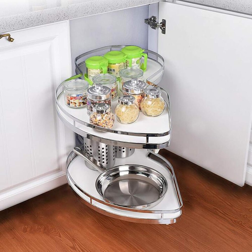 YHKJLYH Kitchen Cabinets Rotating Corner Shelf Pull Kitchen Cabinet Cabinet Corner Pull Out Shelves 495865420mm Carousel Storage Rack for 900mm or 1000mm Corner Base Cabinets (Right Hand Version)