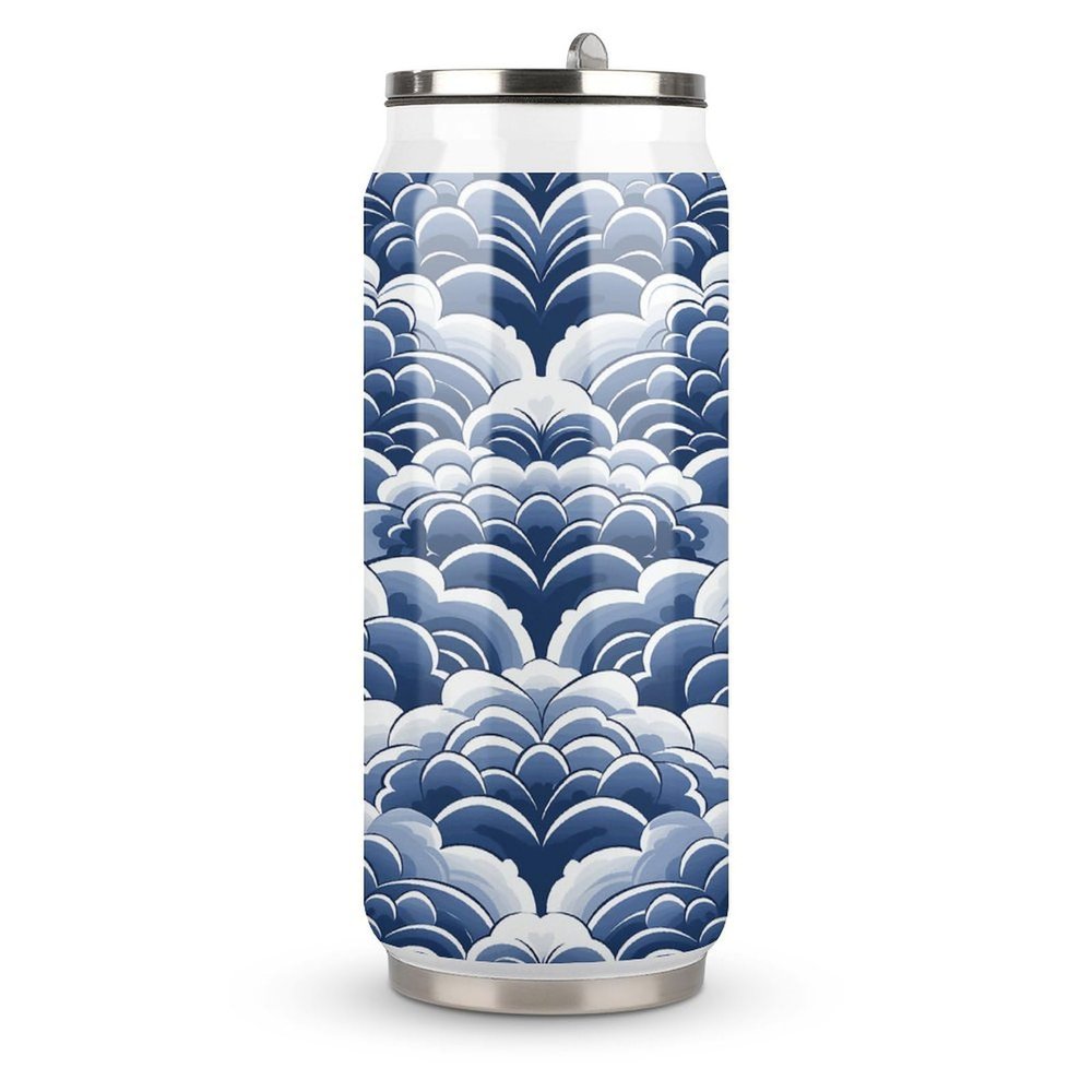 HMNBCD Stainless Steel Cups Blue And White Printed Coke Cup Stainless Steel Insulated Cups with Lid And Straw