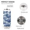 HMNBCD Stainless Steel Cups Blue And White Printed Coke Cup Stainless Steel Insulated Cups with Lid And Straw view 4