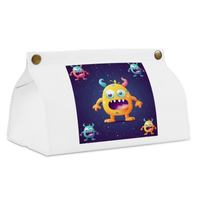 Tissue Box Cover PU Leather Rectangular Tissue Box Cartoon Colorful Monster Tissue Holder Facial Tissue Case Decorative Tissue Box Napkin Dispenser Paper Holder for Bathroom Office