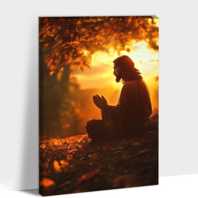 ANRUOXI Fall Canvas Wall Art, Landscape Painting for Living Room, Jesus Praying on Autumn Morning, Ready To Hang 12x18''