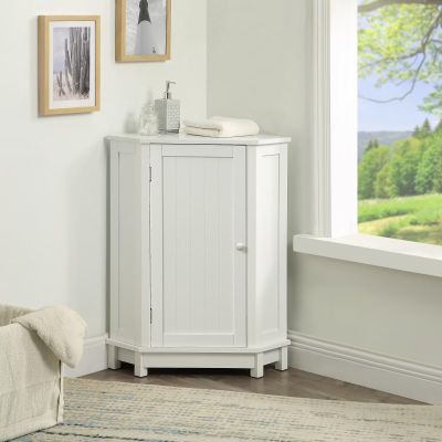 JIJIWANG Modern Triangle Bathroom Storage Cabinet, Freestanding Floor Corner Storage Cabinet with 1 Door & Adjustable Shelf for Bathroom Living Room Kitchen (White)
