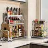 SUZEPER Stainless Steel Kitchen Organizer Rack, 2/3 Tier Large Multi-Function Dish Racks, Washable Kitchen Counter Seasoning Knife Holder(3-Layers 15in, Black) view 2