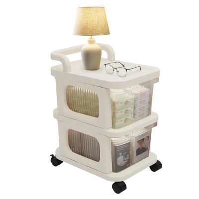 3 Tier Storage Cart, Plastic Storage Drawer Cart Medium Home Rolling Storage Organizer with Clear Drawers and Removeable Casters, White Frame, Set of 1