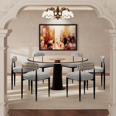 Morden Fort Modern Dining Chairs Set of 6, Boucle Upholstered Kitchen Chairs with Open Back and Black Metal Frame for Dining Room, Kitchen and Reception