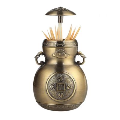 SABALON Toothpick Box Toothpick Holder Toothpick Box Creative Automatic Press Metal Toothpick Holder Chinese Style Retro Minimalist Living Room Household Toothpick Jar Toothpick Dispenser(A)