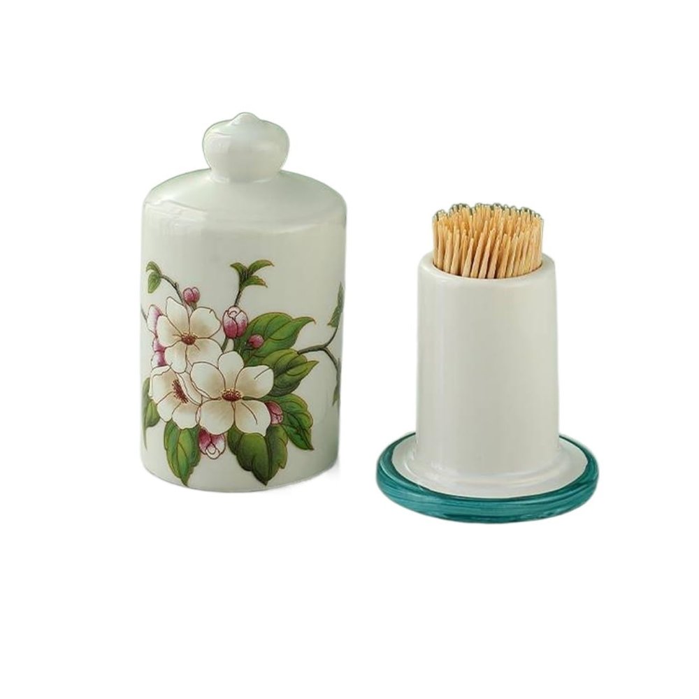 SABALON Toothpick Box Toothpick Holder Ceramic Hand-Painted Toothpick Jar Home Restaurant Toothpick Box Cotton Swab Storage Box Multi-Purpose Storage Jar Toothpick Dispenser(D)