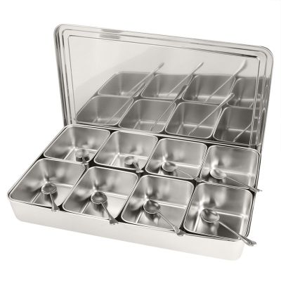 Jwthee 8 Grids Seasoning Box, aluminum alloy seasoning box spice jar organizer seasoning rack box set jar spice container with lids and spoons