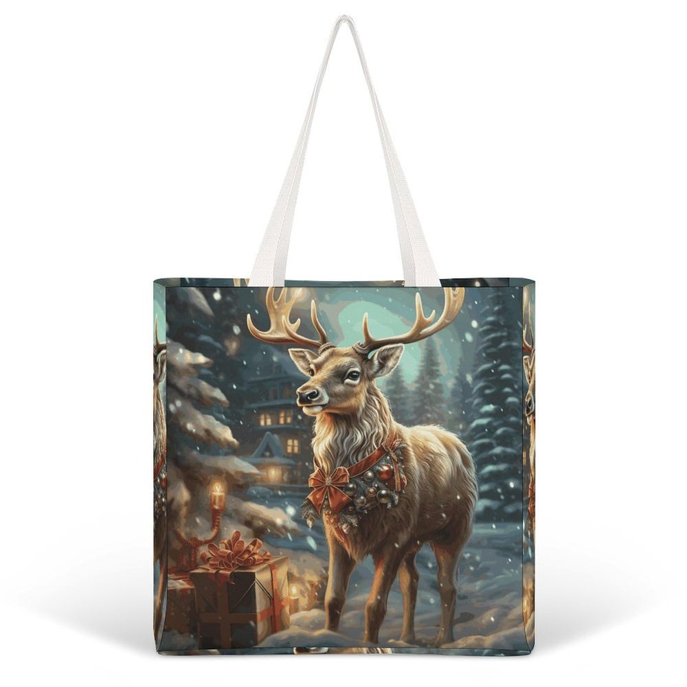 VFKLT Christmas Gift Reindeer Tote Bags for Women Canvas Handbag Reusable Grocery Bags Shoulder Purses Shopping Bag