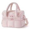 BAGSMART Lunch Bag Women, Double Deck Insulated Lunch Box, Quilted Puffer Lunch Tote, Leakproof, Durable & Reusable Large Lunch Cooler For Work Picnic Travel Meal Prep, Pink view 1