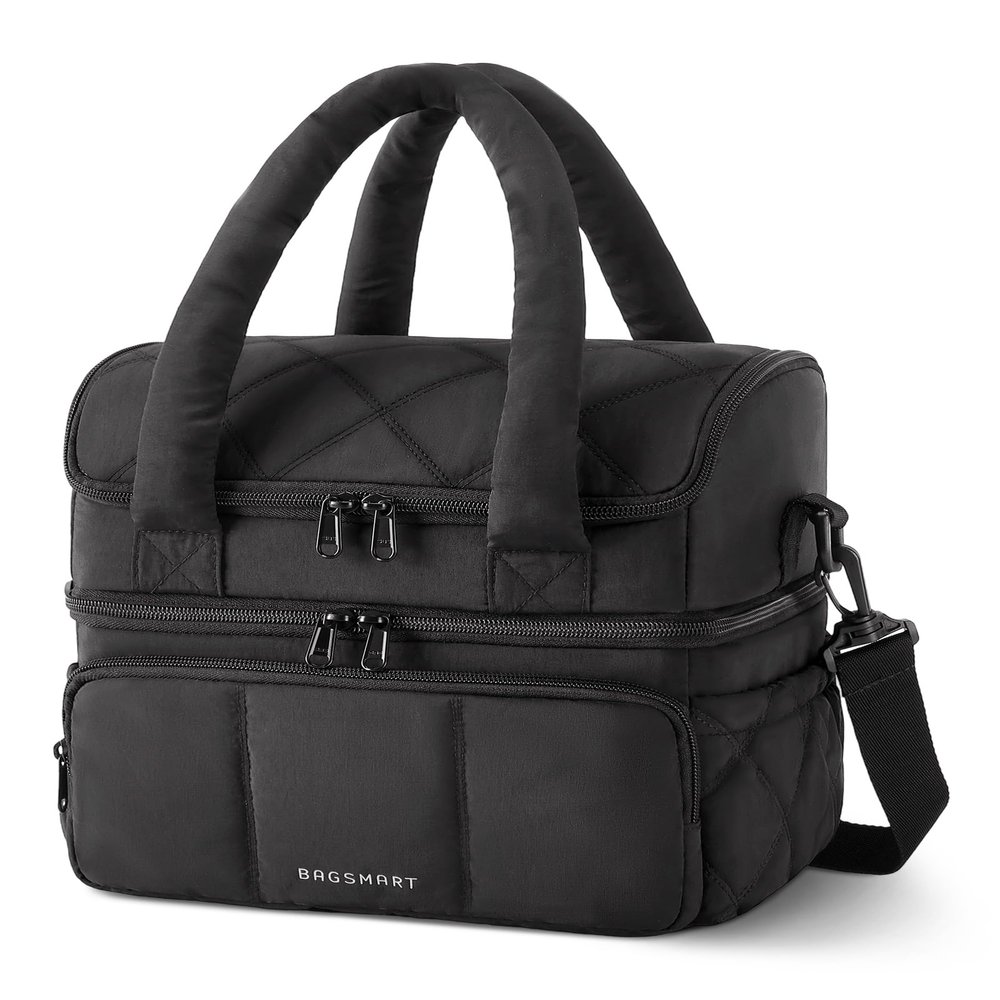 BAGSMART Lunch Bag Women, Double Deck Insulated Lunch Box, Black