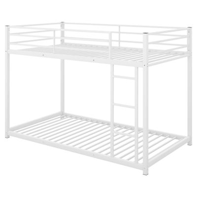 THINK 30 Twin Over Twin Metal Bunk Bed, Low Bunk Bed with Ladder,White