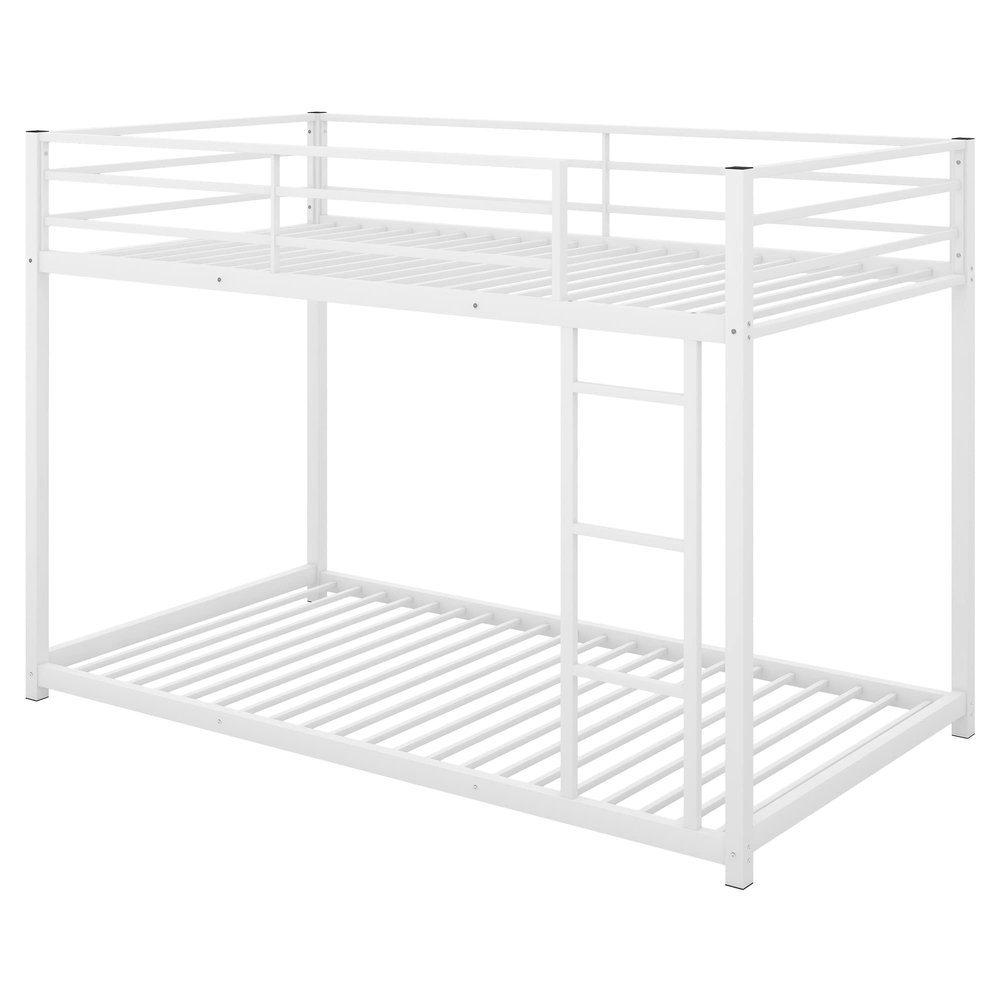 THINK 30 Twin Over Twin Metal Bunk Bed, Low Bunk Bed with Ladder,White