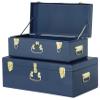 Vixdonos Decorative Large Metal Box Storage Trunk Chest Set of 2 College Dorm Organizer with Hardware Hasps and Handle for Home Deocr,23.7X14.2X9.5 Inches,Dark Blue view 1