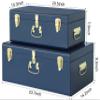 Vixdonos Decorative Large Metal Box Storage Trunk Chest Set of 2 College Dorm Organizer with Hardware Hasps and Handle for Home Deocr,23.7X14.2X9.5 Inches,Dark Blue view 2