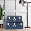 Vixdonos Decorative Large Metal Box Storage Trunk Chest Set of 2 College Dorm Organizer with Hardware Hasps and Handle for Home Deocr,23.7X14.2X9.5 Inches,Dark Blue view 4