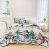 Quilt Set Full Size 3 PCS Quilted Bedspread-Thin Soft Cozy, Christmas Winter Snowman Squirrel Deer Xmas Tree Blueberry Reversible Stitched Quilt Coverlet Bedding Sets with Pillow Shams for All Season view 3
