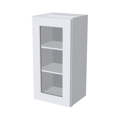 RTA Solid Wood Tall Glass Door Wall - Mounted Cabinet - 1 Glass Insert Door and 2 Shelves in Bathroom Medicine Cabinet, Kitchen for Storage ,Display - Glass Not Included (White 18W12D30H)