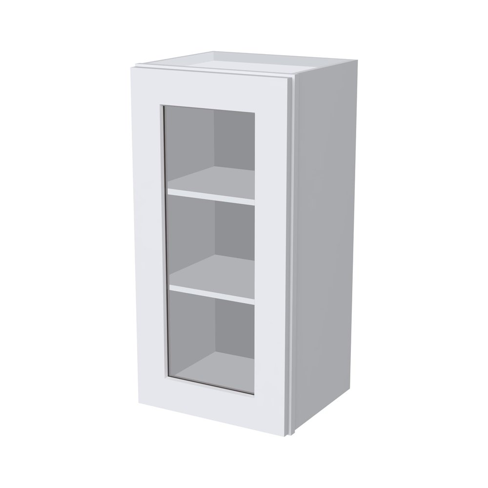 RTA Solid Wood Tall Glass Door Wall - Mounted Cabinet - 1 Glass Insert Door and 2 Shelves in Bathroom Medicine Cabinet, Kitchen for Storage ,Display - Glass Not Included (White 18W12D30H)