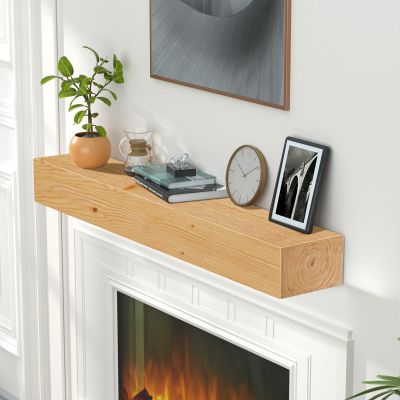 ROOMTEC Fireplace Mantel,48" Wood Floating Fireplace Shelves,Wall Mounted Wooden Display Shelving,Handcrafted Wood Brack,Natural Mantels Over Fireplace | 48" x 8" x 5"-Natural Wood