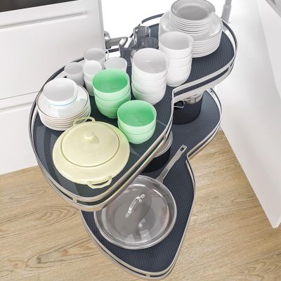 YHKJLYH Kitchen Organizer Corner Basket Kitchen Cabinets, 2 Tier Swing Tray Corner Cabinet, Multipurpose Organizer Shelving Corner Swivel Corner Cabinet Blind Shelf, Right