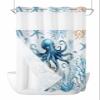Ocean Octopus Shower Curtain No Hooks and Liner Set,Nautical Coastal Retro Blue Starfish Hotel Style Fabric Bathroom Shower Curtains Polyester Bath Spa Bathtub Curtain with Sheer Window,60"x72" view 1