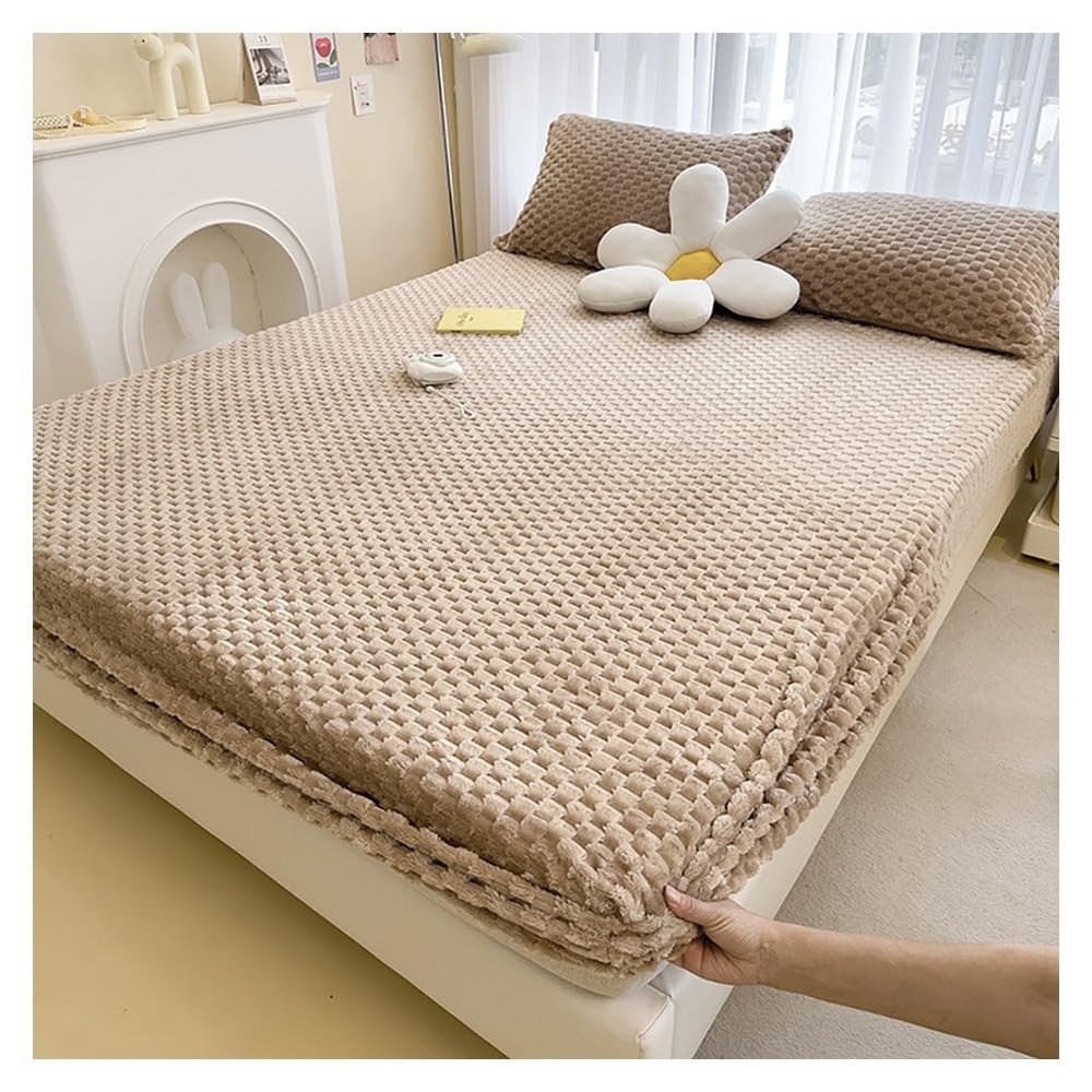 SUZEPER Velvet Fitted Sheet, Thick Fitted Soft Velvet Fleece Bed Sheet Mattress Protector Cover with 12'' Deep Pocket Breathable Mattress Pad Cover, Elastic Fitted Mattress Topper(Queen59''x79'', G)