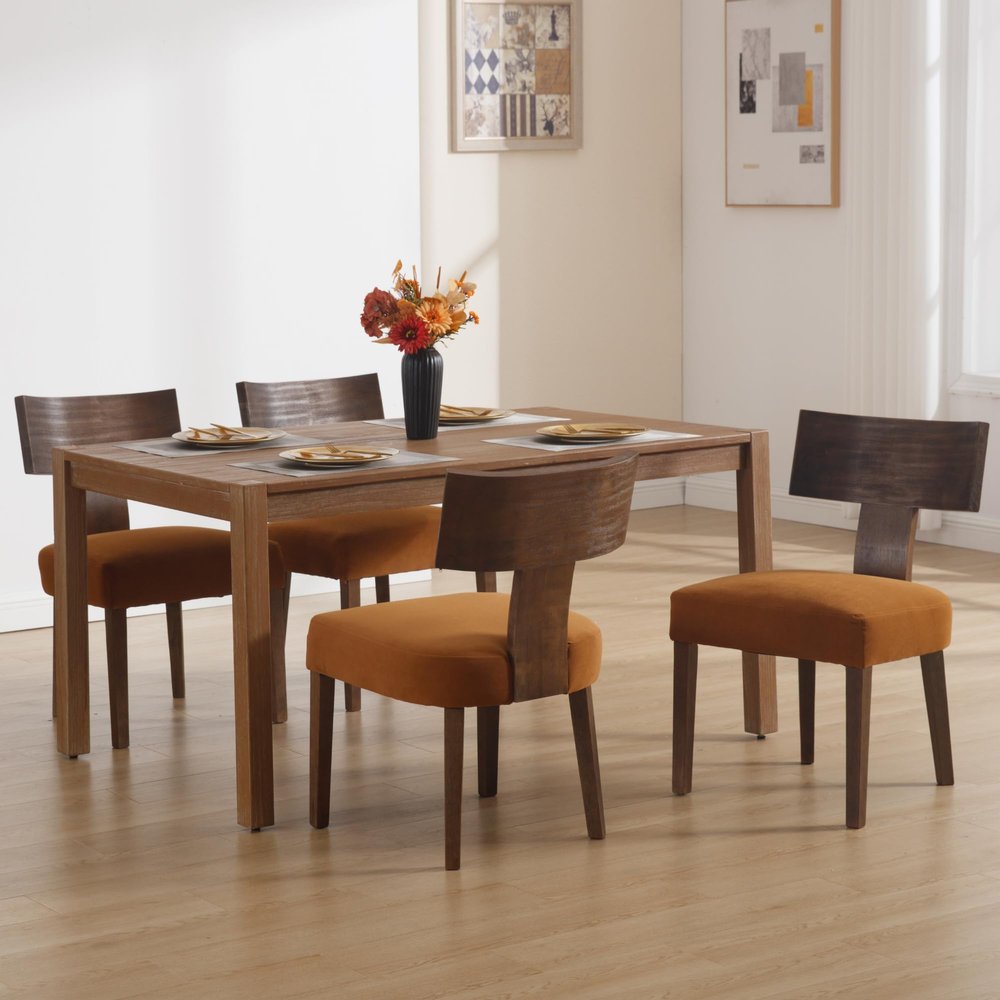 Janoray Farmhouse Dining Chairs Set of 4, Dark Brown Wooden Upholstered Velvet Orange Chairs with T-Shape Back