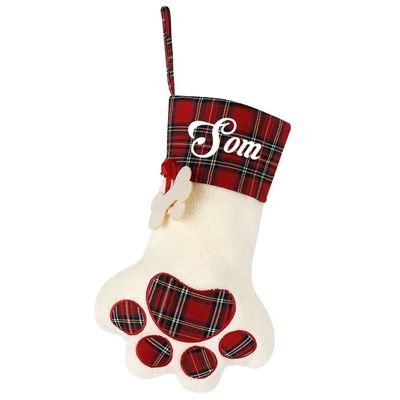 Personalized Paw Short Plush and Polyester Son Christmas Stocking Santa Socks with Name Custom for Xmas Party Decoration Gift for Family Friends 16.9 x 11.8 Inch
