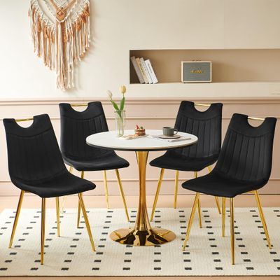 Nimaolt Round Dining Table Set for 4, Modern White Gold Kitchen Table and Chair Set, 31.5" Pedestal Dining Room Table Leisure Coffee Table with 4 Upholstered Chairs for Small Place Office