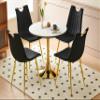 Nimaolt Round Dining Table Set for 4, Modern White Gold Kitchen Table and Chair Set, 31.5" Pedestal Dining Room Table Leisure Coffee Table with 4 Upholstered Chairs for Small Place Office view 2