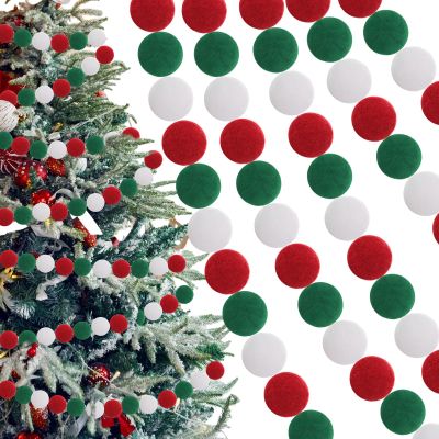 Briwooody 3 Pcs 9 Ft Christmas Pom Pom Garland 123 Ball Hanging Felt Ball Pompom Bead Ornament String Banner Garland for Wall Christmas Tree Indoor Home Room Decoration(Red White Green)