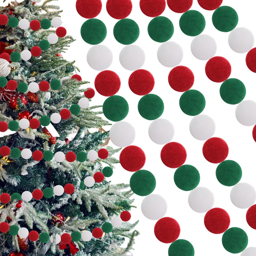 Briwooody 3 Pcs 9 Ft Christmas Pom Pom Garland 123 Ball Hanging Felt Ball Pompom Bead Ornament String Banner Garland for Wall Christmas Tree Indoor Home Room Decoration(Red White Green)