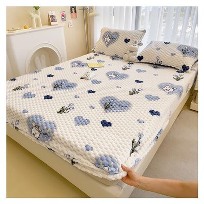 SUZEPER Velvet Fitted Sheet, Thick Fitted Soft Velvet Fleece Bed Sheet Mattress Protector Cover with 12'' Deep Pocket Breathable Mattress Pad Cover, Elastic Fitted Mattress Topper(King71''x79'', A)