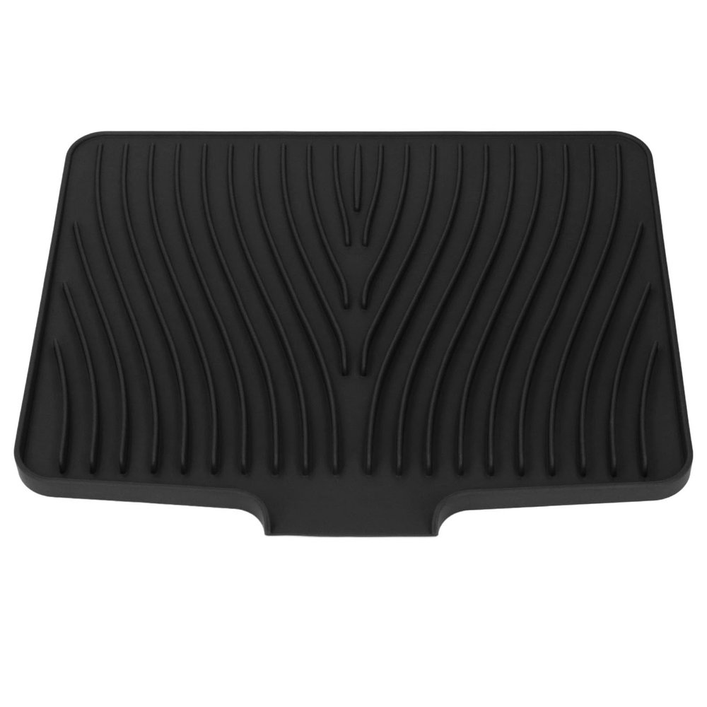 Silicone Dish Drying Mat, Self Draining Heat Pad with Strong Grip for Countertop Dishes, Fruits, Vegetables (Black)