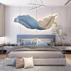 SUZEPER Large Feather Wall Art Decor, Backlight Nightlight Feathers Wall Sculptures, 3D Resin Wings Home Plaque Wall Hanging Lamp for Decorations Living Room Bedroom(55'', Blue) view 1