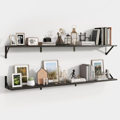 Axeman 55 Inch Floating Shelves | 8 Inch Deep Black Wall Shelves Set of 2 | 55" W x 8" D Rustic Black Wood Shelves for Bathroom Kitchen Living Room