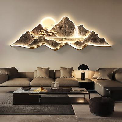 SUZEPER Large 3D Wall Art Decor Modern Wall Art Handmade Wall Sculpture with Lighting Strip Oriental Decor Traditional Chinese Welcoming Wall Hanging Painting Home Decor(59''x19.7''/150x50cm, D)