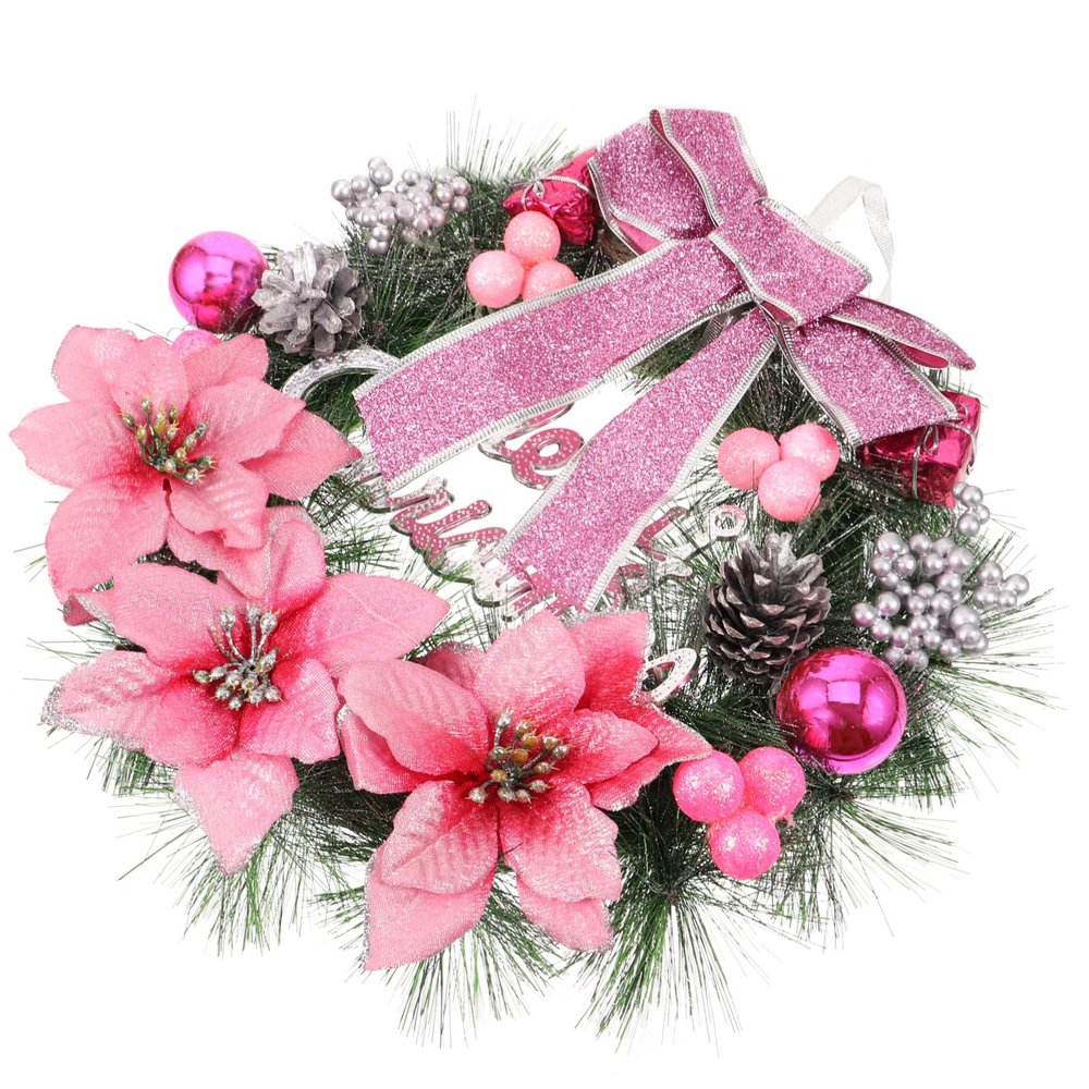 HOLIDYOYO 30cm Christmas Pine Wreath Home Decor Pendant Artificial Wreath Berry Ball Bow for Wall Door Window
