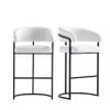 Manhattan Comfort Augusta Faux Leather Bar Stool with Geometric Metal Base, Upholstered Foam Padding & Rounded Backrest, 30" Seat Height, Modern Barstool Chairs for Kitchen, Set of 2, White view 1