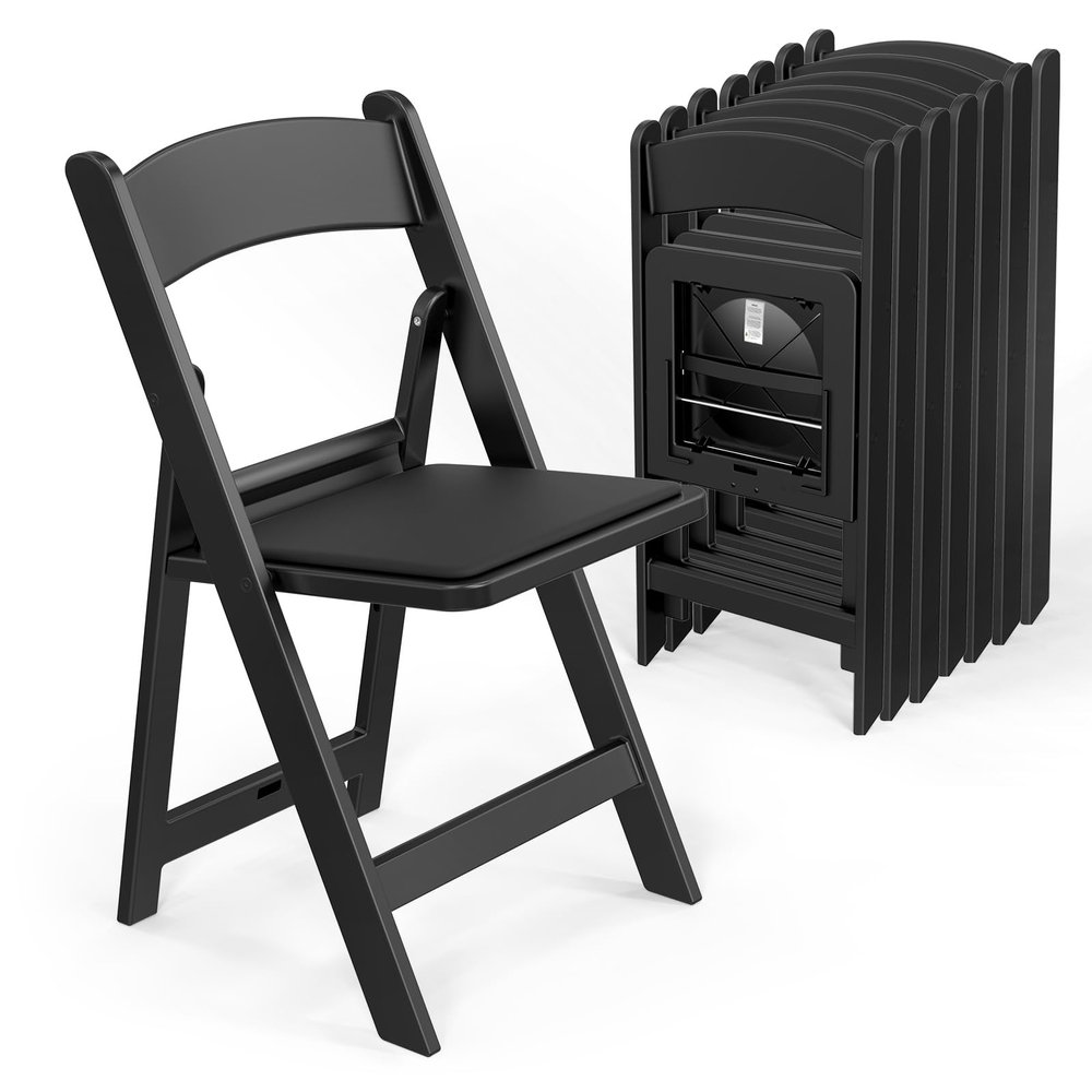 VINGLI Resin Folding Chairs with Cushion, Foldable Plastic Chair with Comfortable Padded Seats, Perfect for Event Party Indoor Outdoor, Black, 8 PC