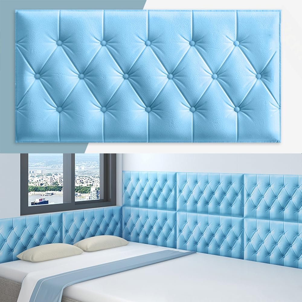 Thickness 8Mm Peel and Stick Headboard Upholstered Wall Panels, 3D Anti-Collision Soundproof Self-Adhesive Wall Panel for Bedroom Playroom Wall Protection,D,11.8in x 23.6in 6PCS