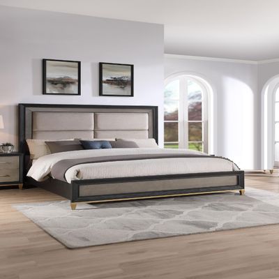 Beautiful 1Pc Black Brown Finish Queen Size Panel Bed Solid Wood Wooden Bedroom Furniture