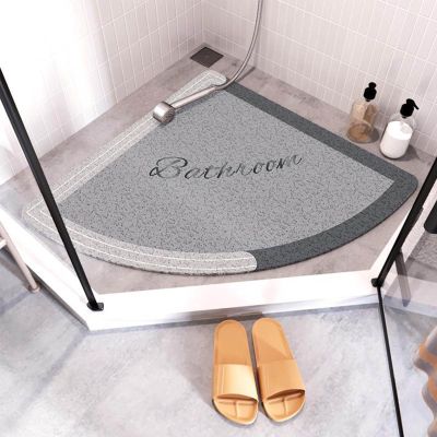 SUZEPER Corner Shower Mat, Non Slip Loofah Shower Mat with Drain,PVC Sector Loofah Bathtub Mat,Quick Dry Washable Bath Mat for Shower and Bathroom(90x90cm(35x35inch), G)