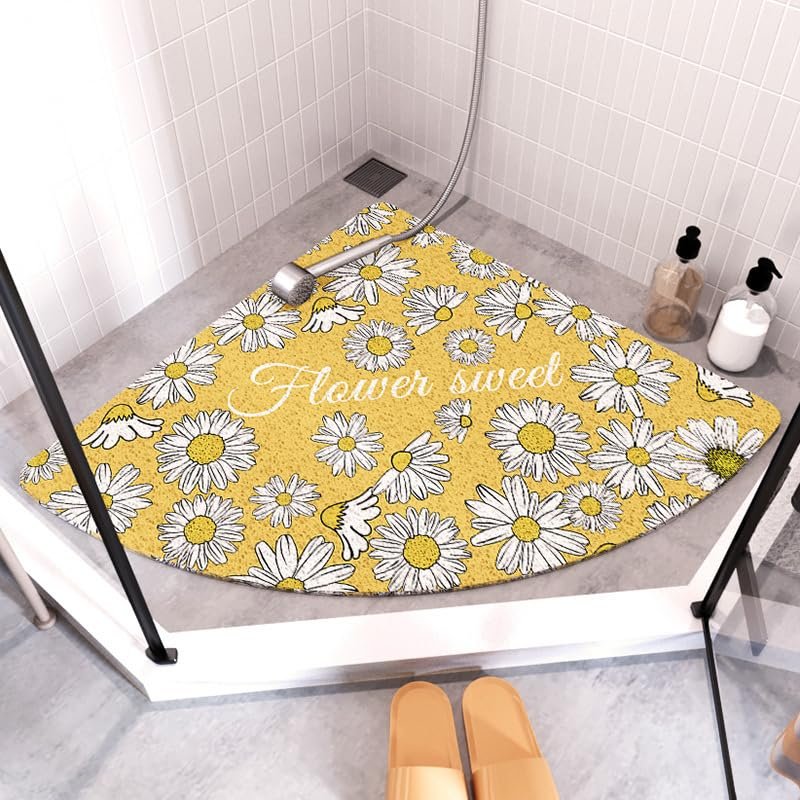SUZEPER Corner Shower Mat, Non Slip Loofah Shower Mat with Drain,PVC Sector Loofah Bathtub Mat,Quick Dry Washable Bath Mat for Shower and Bathroom(80x80cm(31x31inch), I)