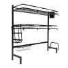 Geschirr Abtropfgestell ber Sple,2 Ebenen Abtropfstnder,Rostfreie Geschirr Abtropfgitter Abtropfschale Kchen Organizer mit Utensilienhalter, Schneidebretthalter, Messerblock, Schwarz, Lnge 82cm view 1